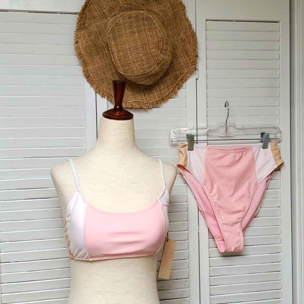 NWT Cabana del Sol Surf Sand Sol Color Block Bikini Set Size M - Picture 2 of 8